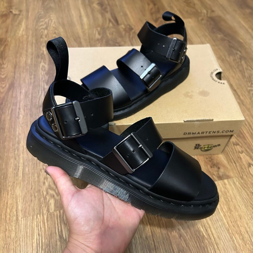 DR MARTENS gryphon black Leather gladiator sandals shoes women’s 8 new